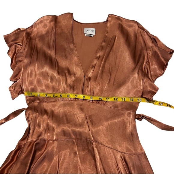 SAYLOR Daria Satin Mini Dress in Blush M Waist Tie - Picture 5 of 13